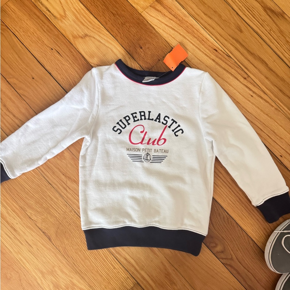 Petit Bateau White and Black Sweatshirt with Ribbed Trim